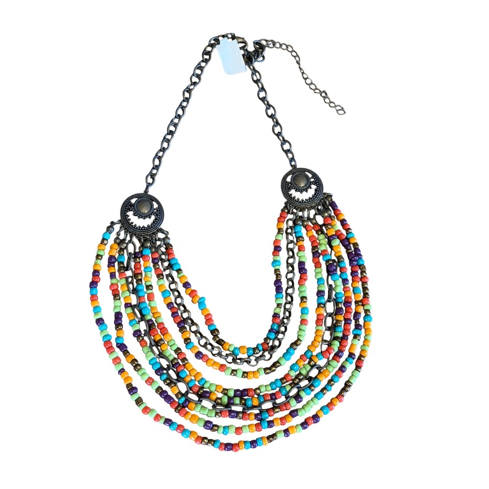 Unbranded Bib Necklace Womens OS Multicolor Excellent Boho Seed Bead Layered